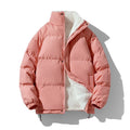 Unisex warm loose stand-collar coat in black, white, gray, blue, or pink, sizes S to 3XL