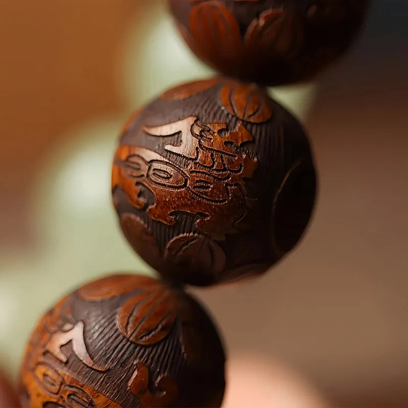 Rosewood flexible bracelet with Fu character carving in modern simplicity style