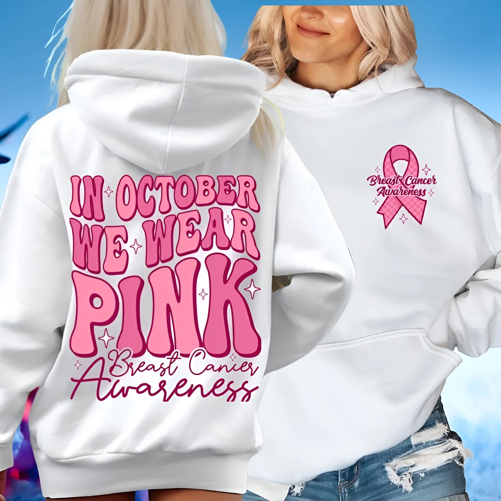 Breast Cancer Awareness hoodie sweatshirt with hot stamping pattern and side pockets in pink colour