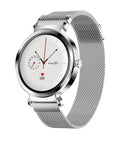 Zinc alloy smart bracelet with 1.28-inch screen on wrist, showing gold colour option.