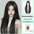 Female full-head wig with forehead lace in brown black colour showing fluffy construction and seamless hairline blending
