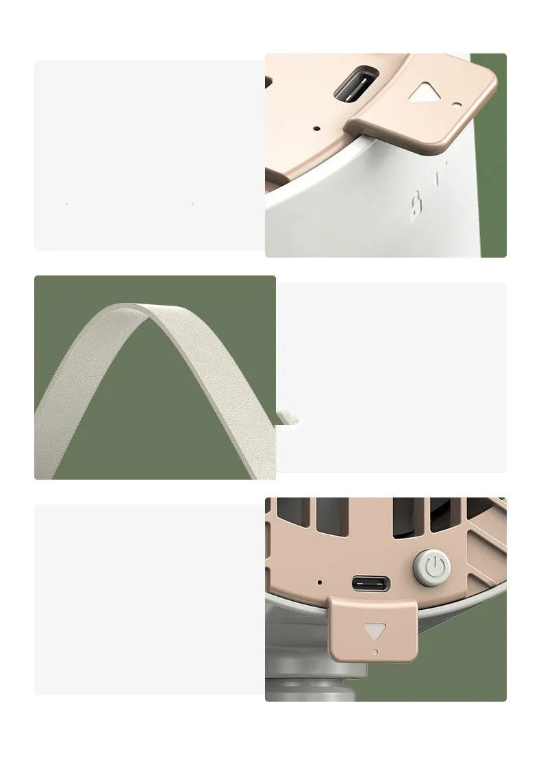 Milky white portable desktop kitchen exhaust fan with USB cable and three-speed controls