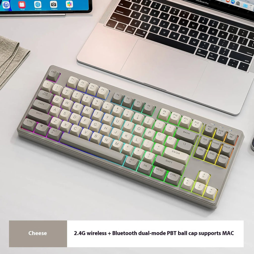 Wireless Bluetooth dual mode mechanical feeling keyboard in blueberry colour with USB receiver and cable