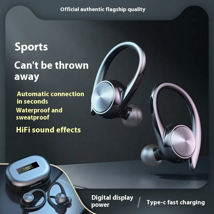 R200tws sports Bluetooth headset ear-mounted wireless earbuds with digital display black plastic construction