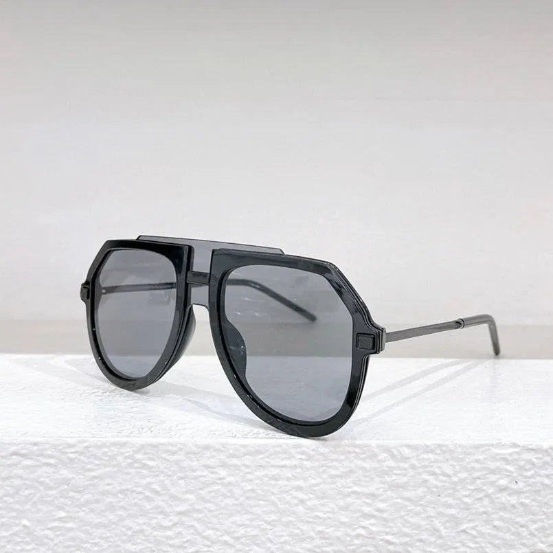 Black leopard print large frame unisex sunglasses with elliptical shape on display