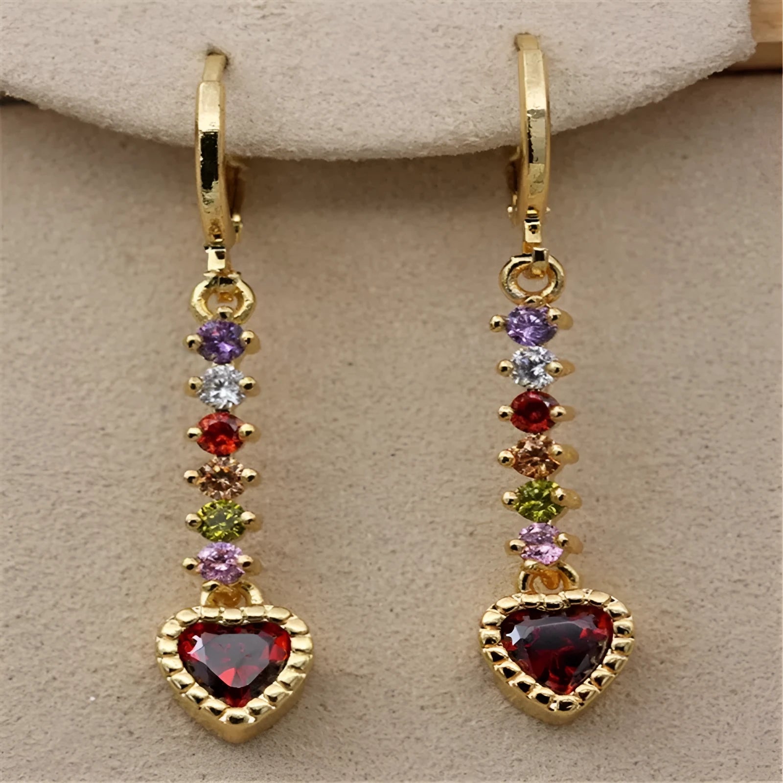 Women's heart-shaped alloy earrings with gold electroplated finish