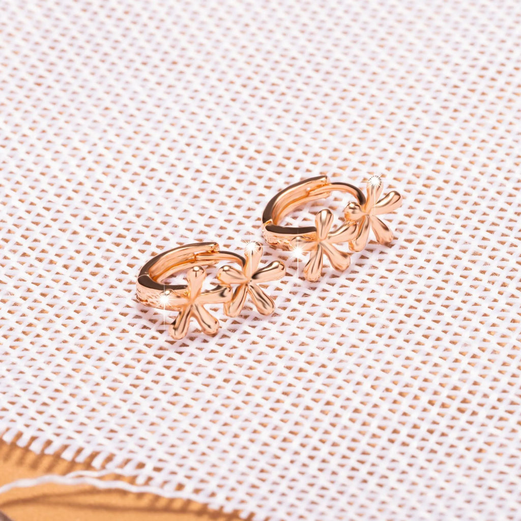 Rose gold circular earrings with a European waterdrop flower design for women.