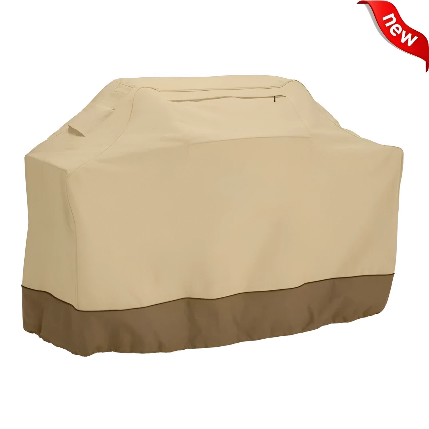 Beige Nordic-style polyester outdoor barbecue cover shown over a garden oven