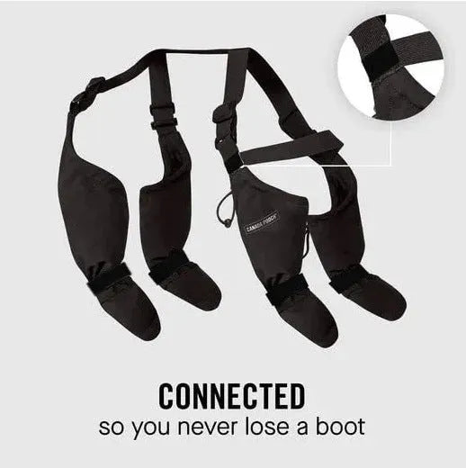 Black waterproof dog shoes with adjustable straps and non-slip soles for paw protection