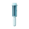 Blue reusable pet hair remover tool with a self-cleaning base for furniture and car seats.