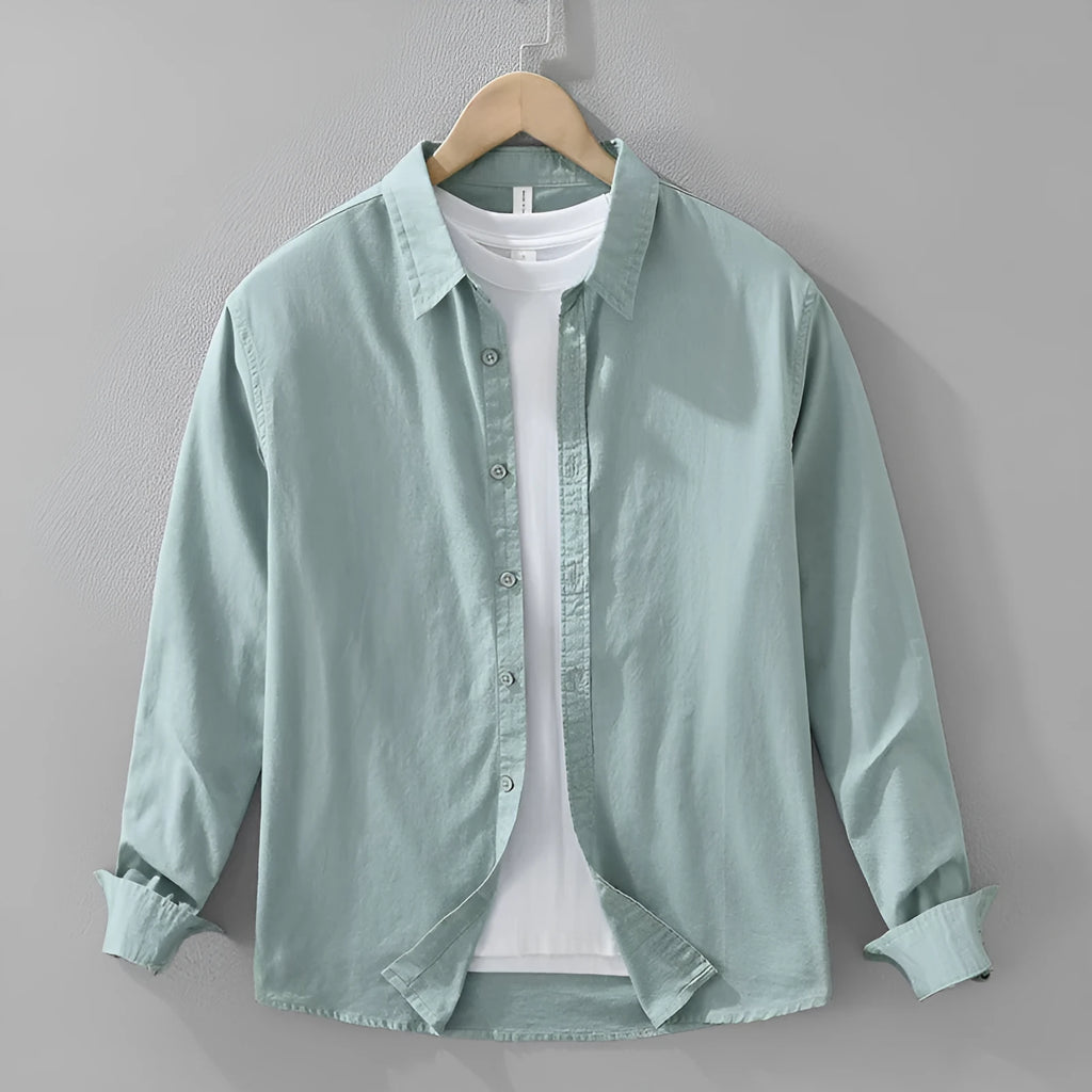 Men's Japanese cotton linen long sleeve blouse cardigan loose fit casual top in dark gray colour