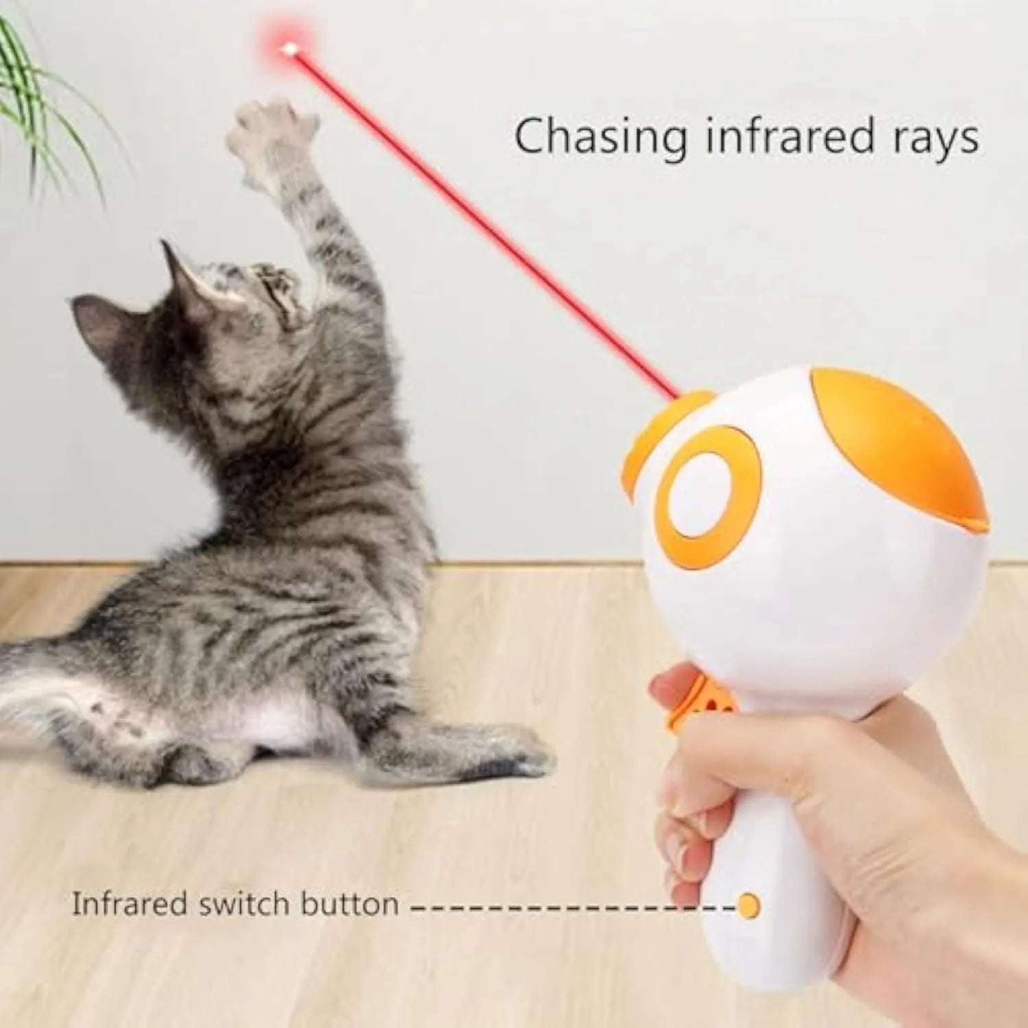 Green, orange, and pink plastic interactive dog treat launcher and slow feeder toy.