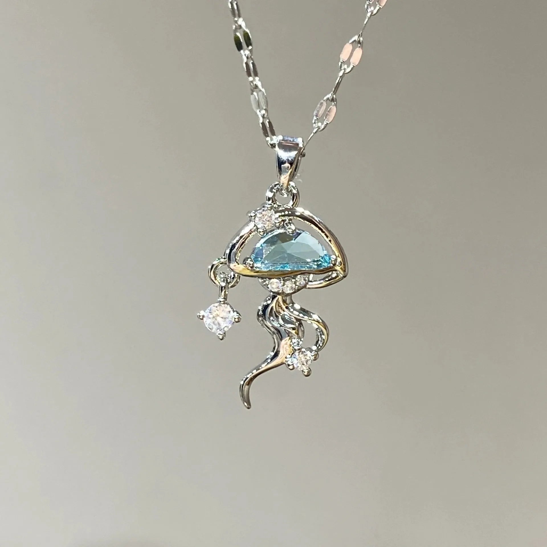 S925 sterling silver blue jellyfish necklace with adjustable chain