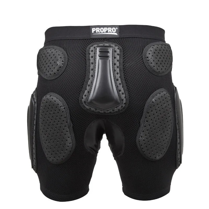 Black multifunctional cycling hip protection pants shown in size L, featuring integrated hip pad.