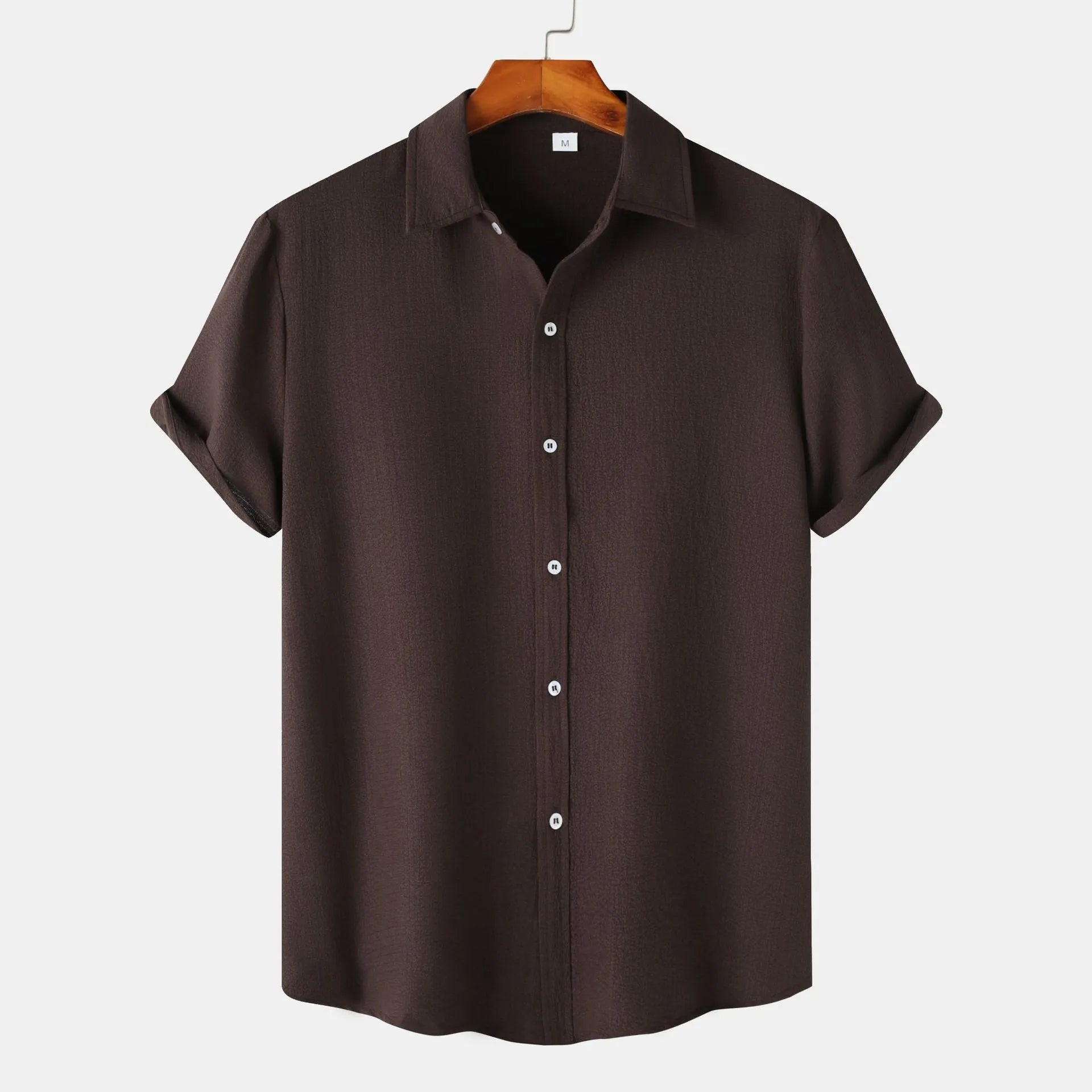 Men's short-sleeved casual polyester shirt on a hanger, shown in a GKESJ colour variant.