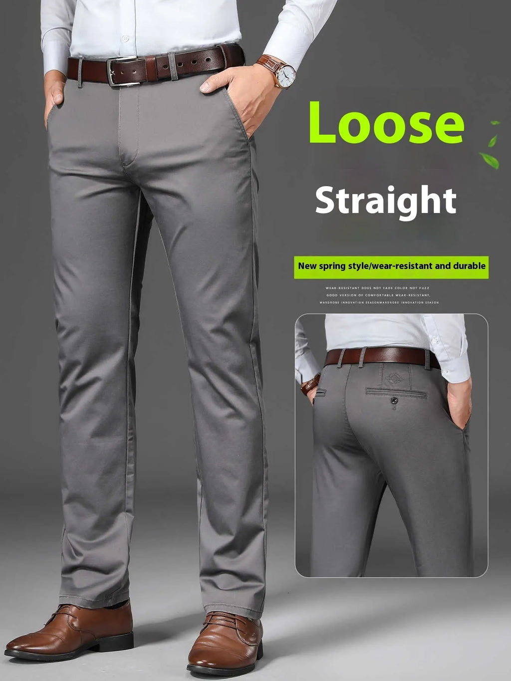Men's non-iron straight leg trousers in four colours with waist size range 28-42
