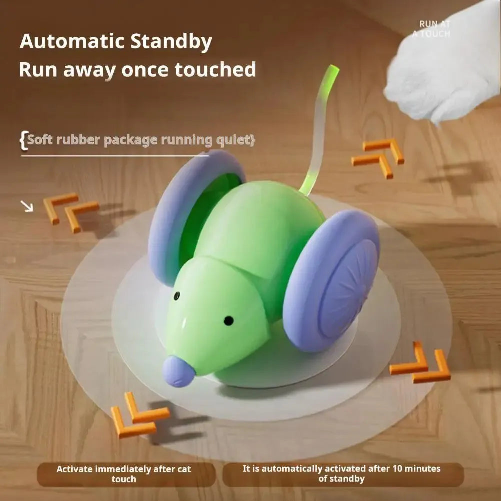 Green and white plastic automatic electric mouse cat teasing stick toy for indoor cats