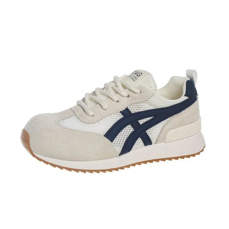 Women's white lace-up casual sneakers with round toe and flat heel