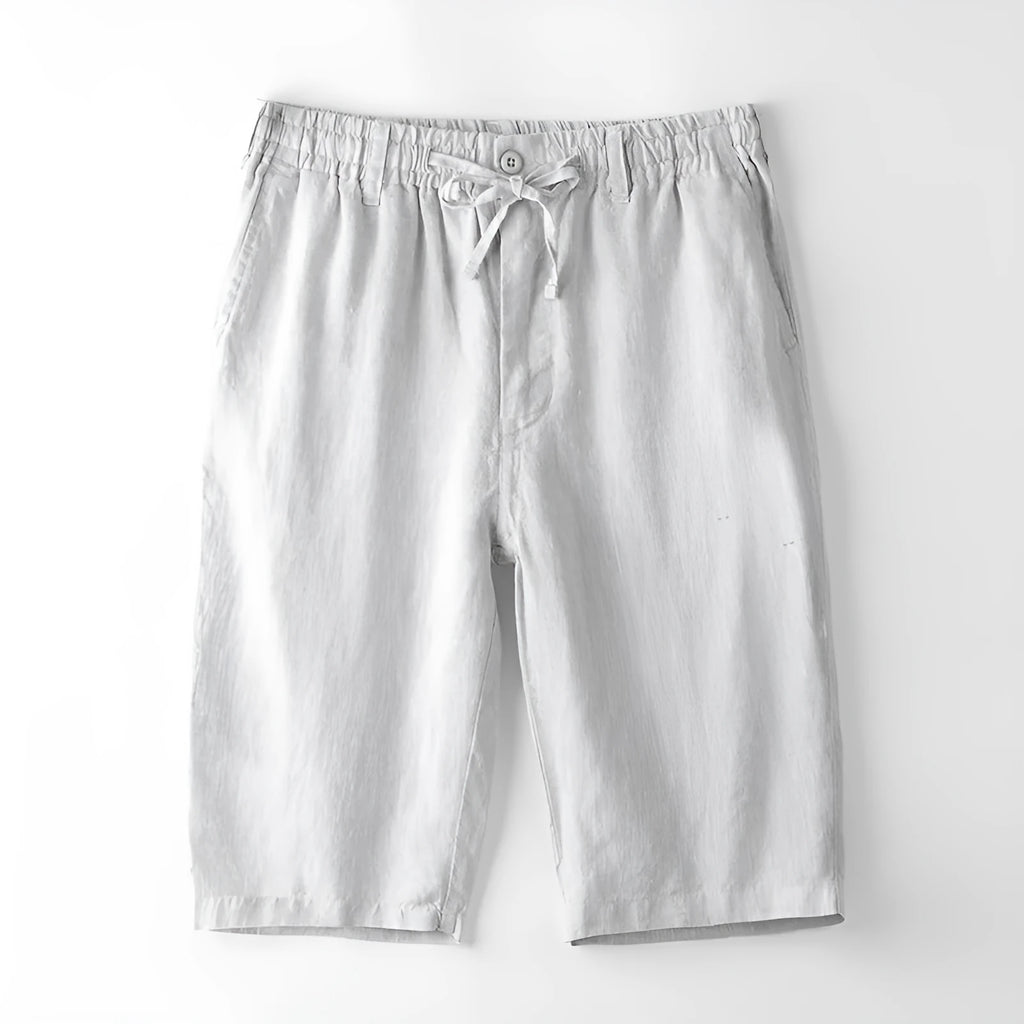 Men's loose fit linen casual trousers in a straight leg style, shown in multiple colour options