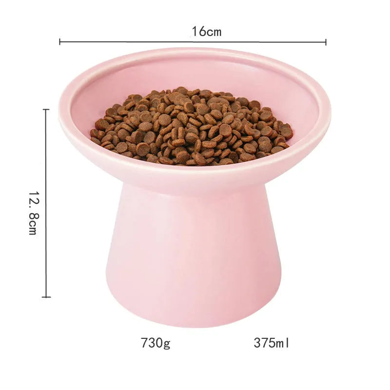 Extra wide ceramic elevated cat food bowl set in blue colour with shallow design