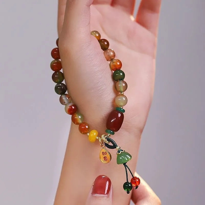 M990 Lotus Ruyi bracelet with mixed materials and lotus element