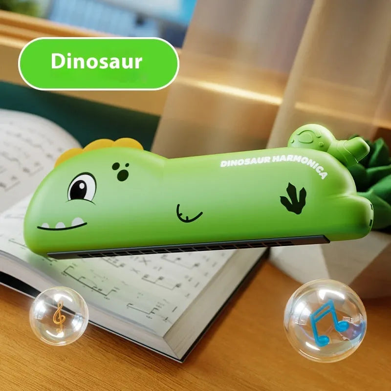 Children's cartoon whistle musical instrument in green dinosaur colour, plastic toy for ages 3-6