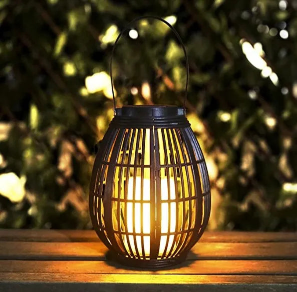 Solar retro rattan garden light with oval design for outdoor patio decoration