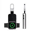 Black Apple Watch portable power bank keychain charger on a keyring.