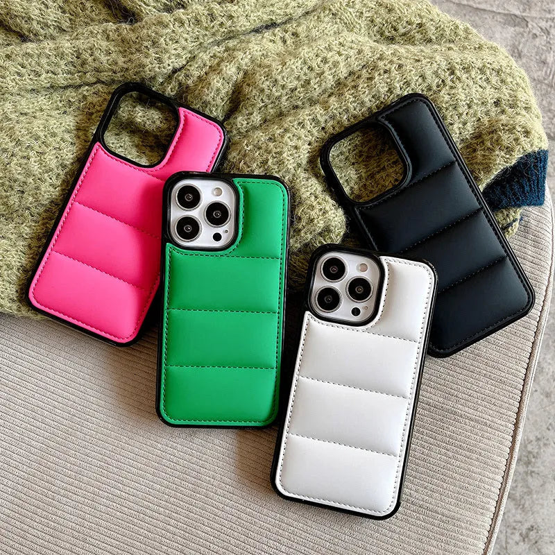 Candy Down Jacket Shape iPhone case in solid colour showing TPU+PC construction