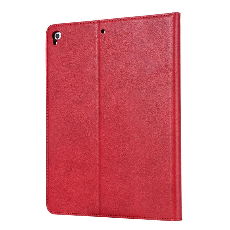 Classic black imitation leather flip cover case for iPad showing stand mode.