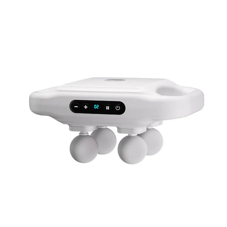 Rechargeable high-power four-head massager in black with multi-gear adjustment and Type-C charging port