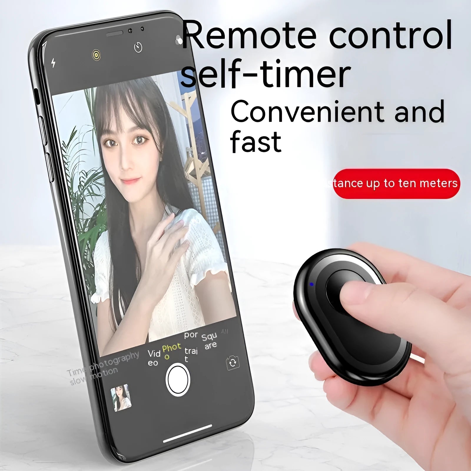 Compact black Bluetooth remote control for smartphone camera triggering