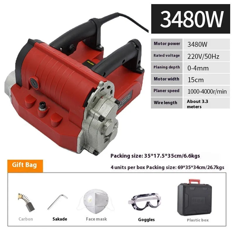 Wall planing machine 3480W with 82mm planing width and 5mm planing depth in plastic box