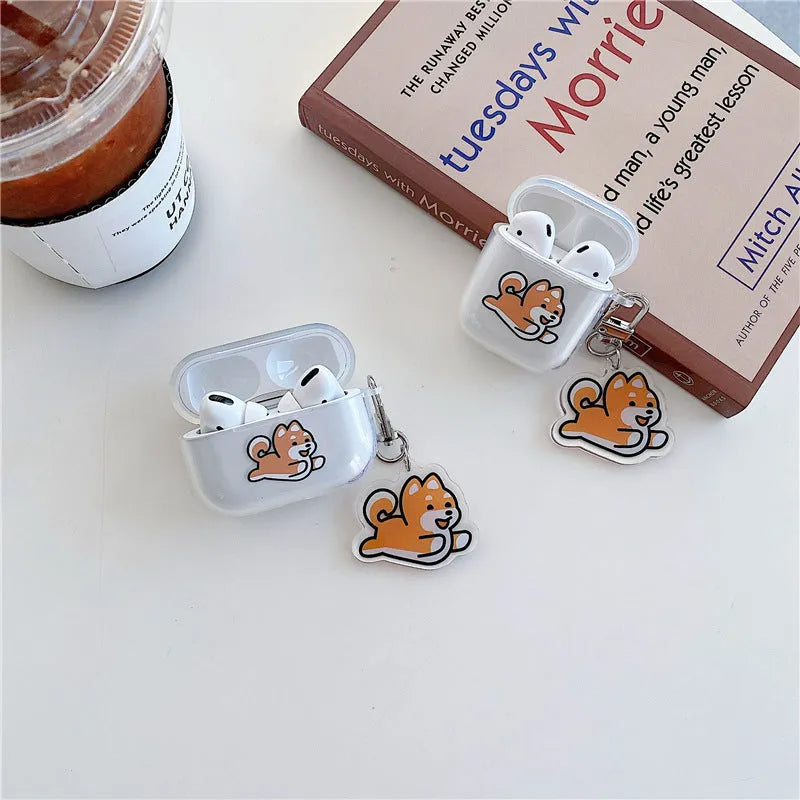 Cartoon Shiba Inu silicone headphone cover for AirPods Pro with TPU flip case and transparent pendant