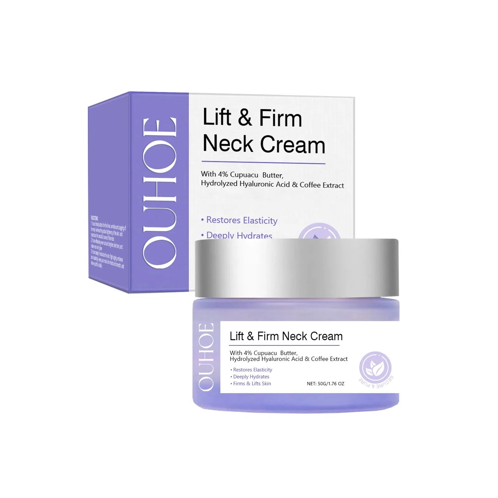 50g jar of neck skin cream for moisturising and firming with hydrolysed hyaluronic acid