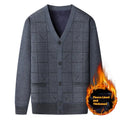 Men's dark grey fleece-lined cardigan with batwing sleeves on a hanger