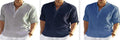 Men's solid colour casual shirt with stand collar and long sleeves in a cotton linen fabric