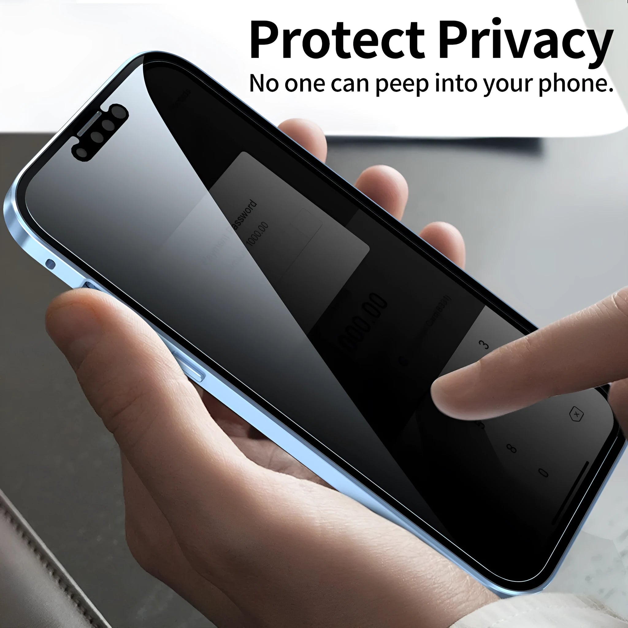 Black Magneto privacy phone case with metal frame for iPhone, showing anti-peep screen protector.