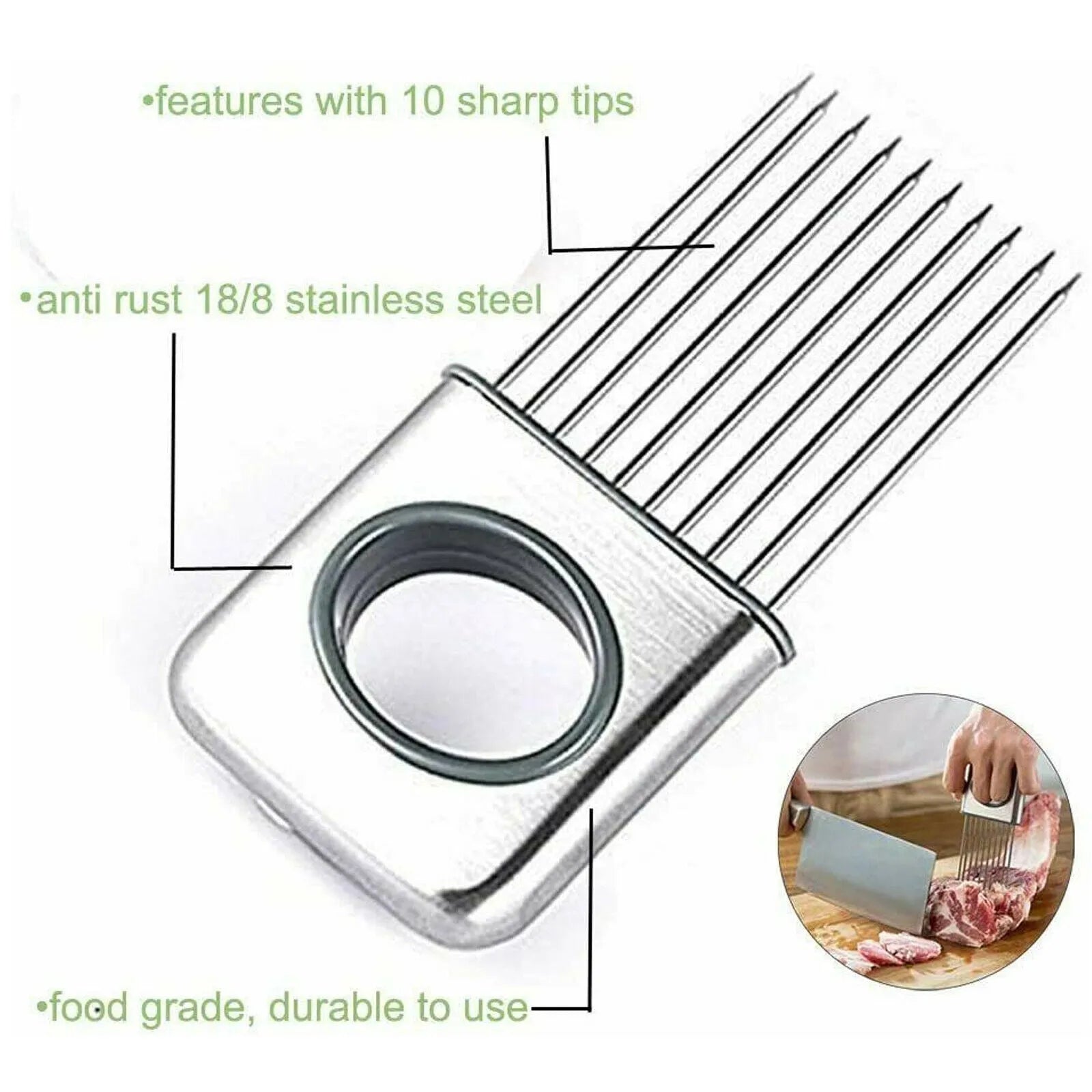 Stainless steel onion holder kitchen tool with prongs for slicing vegetables hands-free
