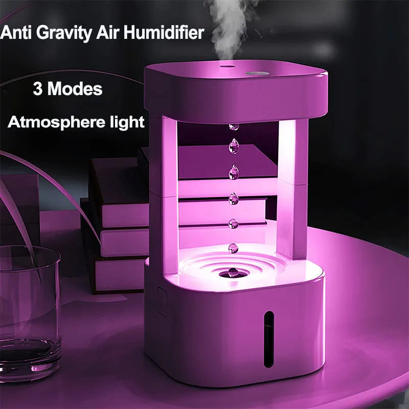 Mini humidifier with anti-gravity water droplets and 580ml tank for bedroom office use