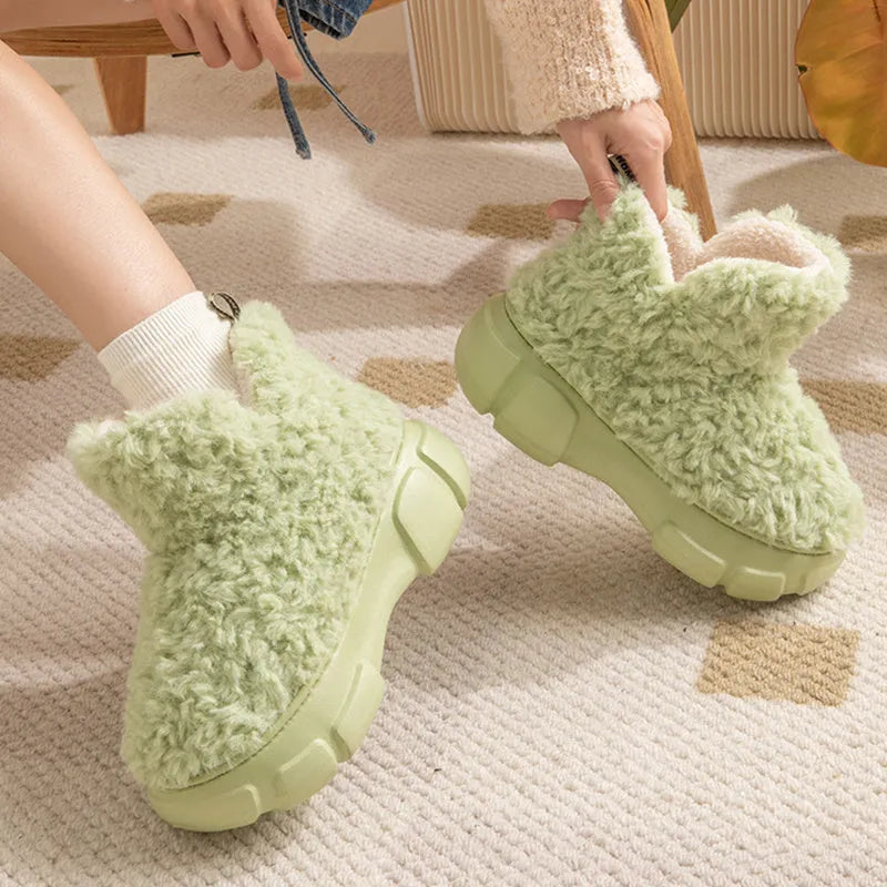 Winter cashmere snow boots with 6cm platform, plush upper, and anti-slip EVA sole for women