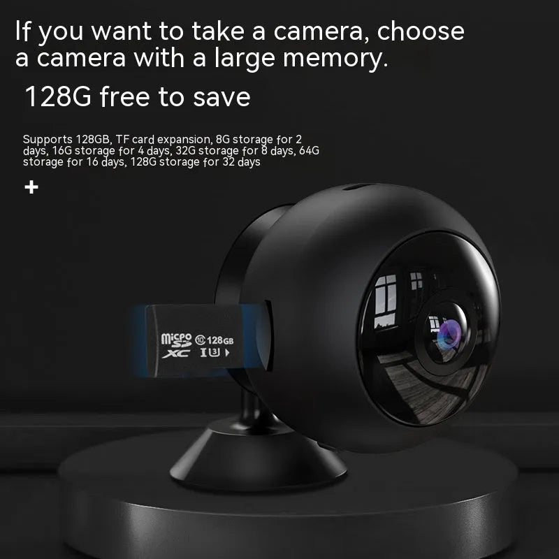 A white 1080p wireless Wi‑Fi security camera for indoor surveillance on a table.