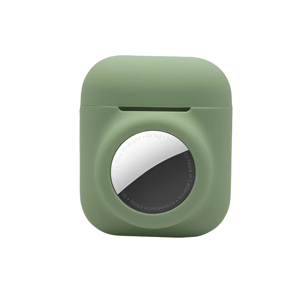 Silicone AirTag protective sleeve with flip design shown in multiple colour options