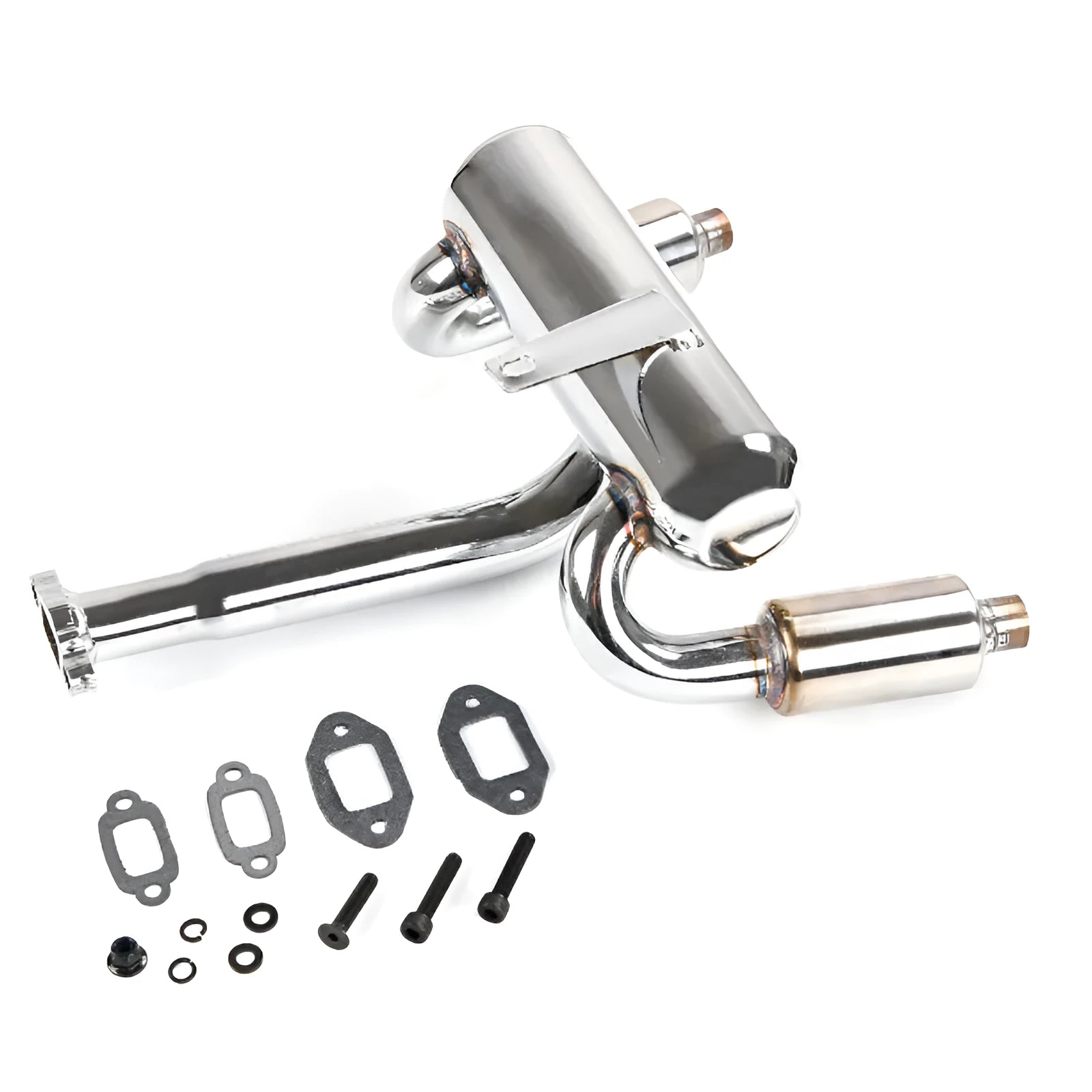 Silver stainless steel double row silencer exhaust pipe for remote control car, 28x23x12cm