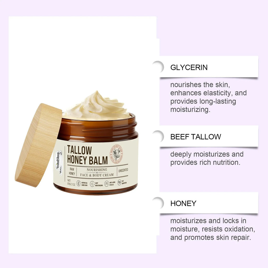 Tallow honey skin repair moisturising cream in 57g container for dry skin relief