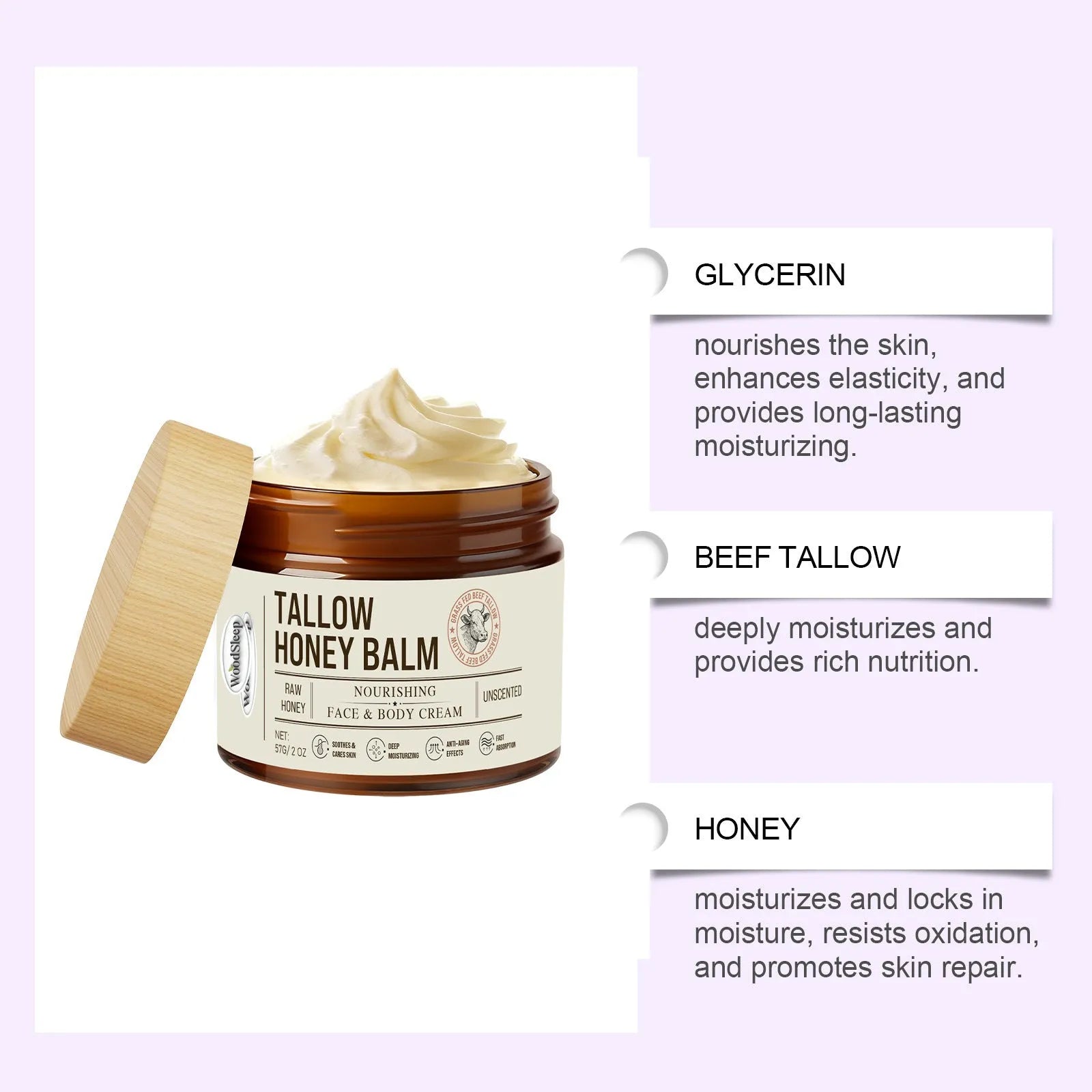 Tallow honey skin repair moisturising cream in 57g container for dry skin relief