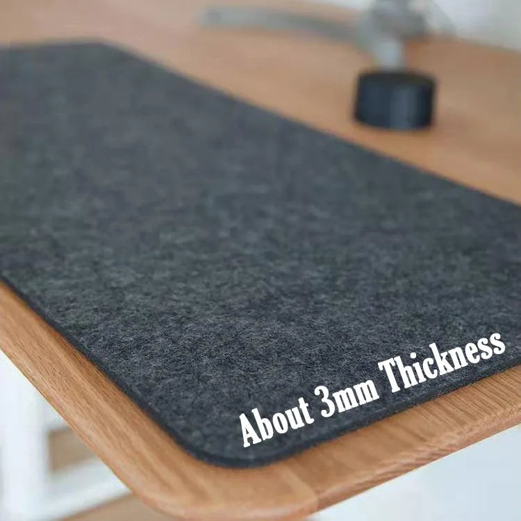 Black gray wool felt desk pad 80cm x 40cm non-slip for keyboard and mouse