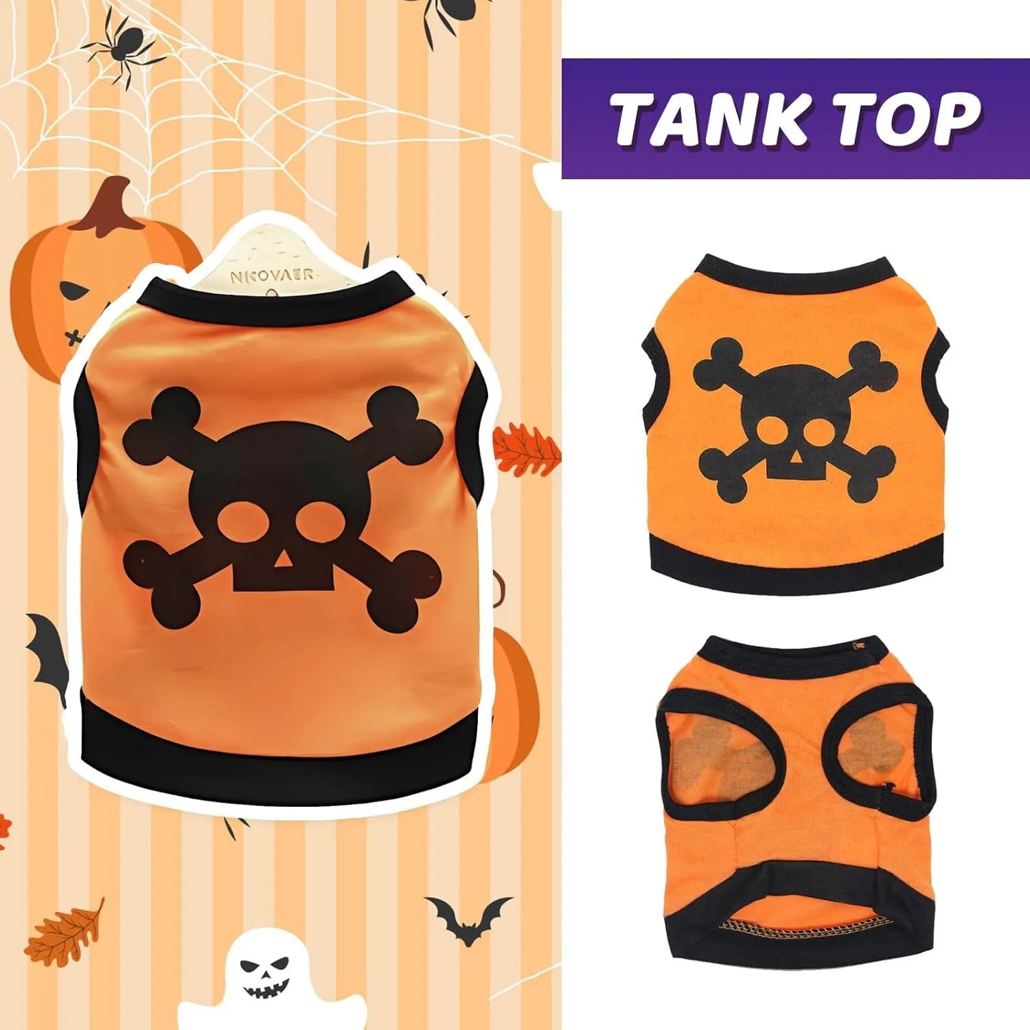 Blue Halloween skull bones pattern dog vest on a small dog
