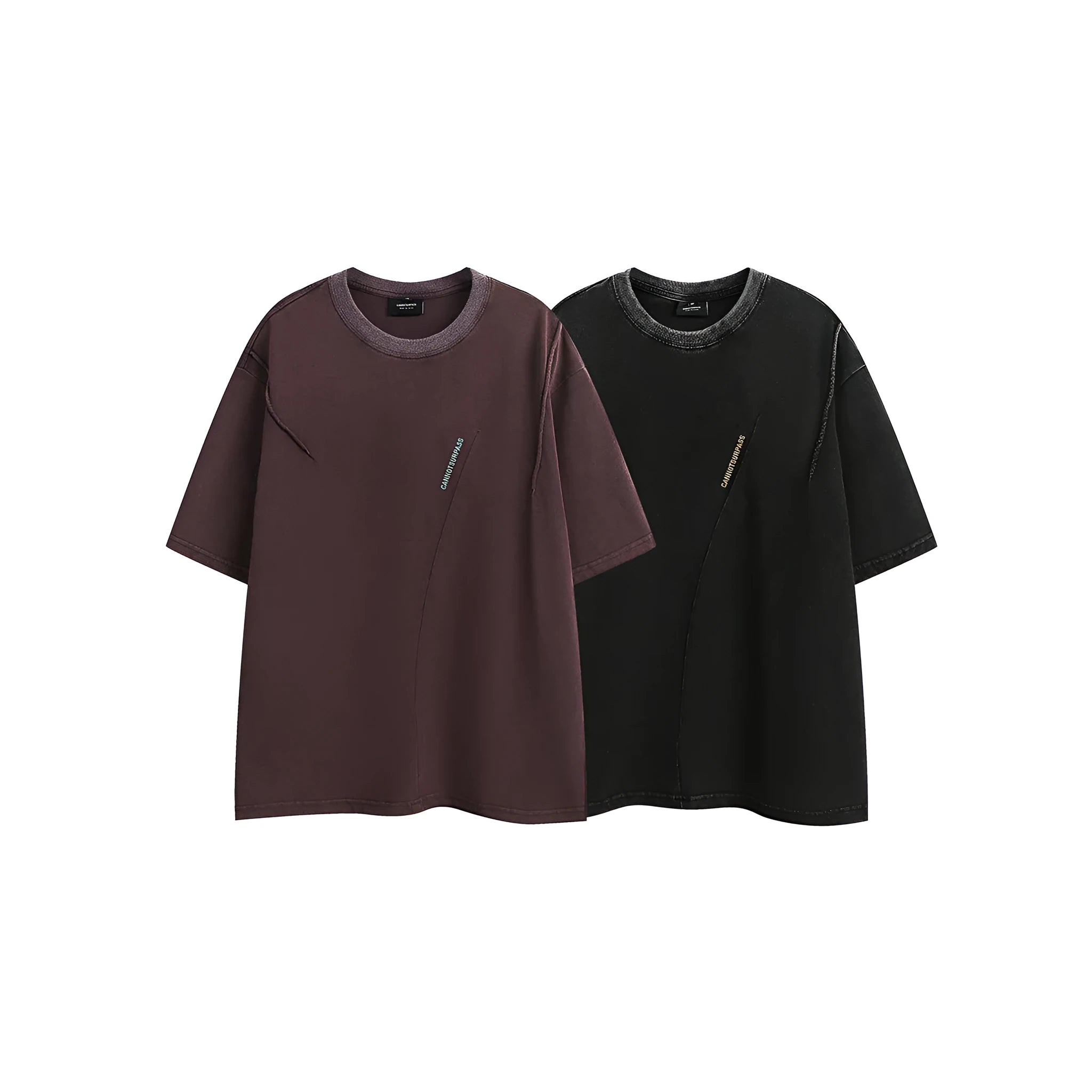 Embroidered washed retro loose cotton t-shirt in black or purple colour