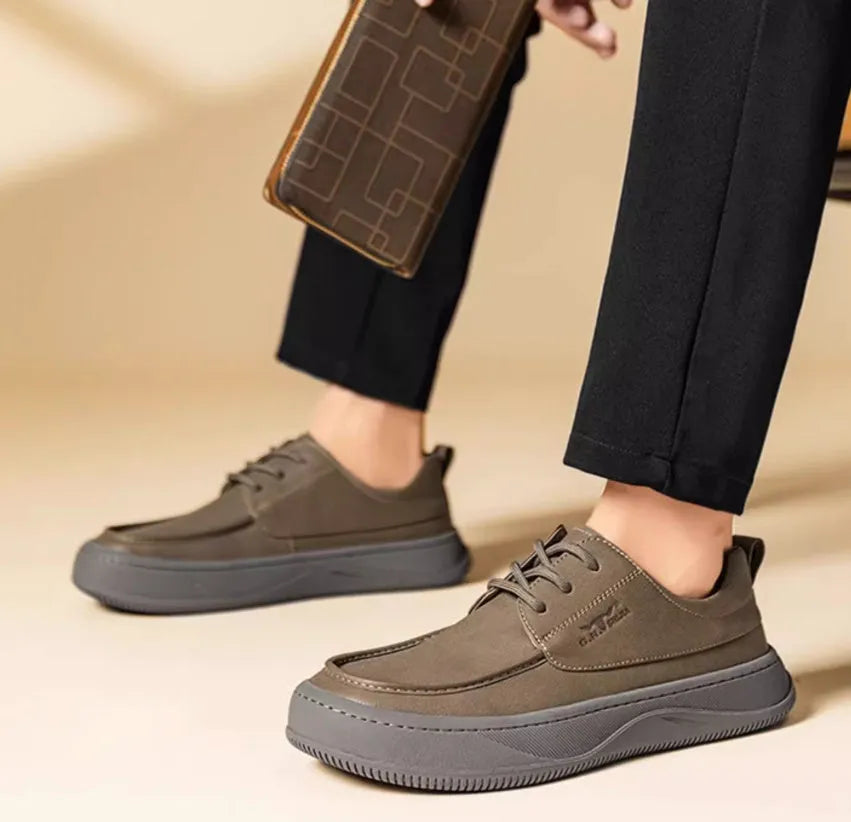 British retro brown leather casual shoes with stitching detail and rubber sole